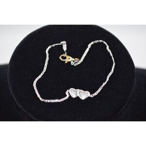 Vintage Monet Silver Tone with Double‎ Hearts Bracelet  7" Pretty & Dainty